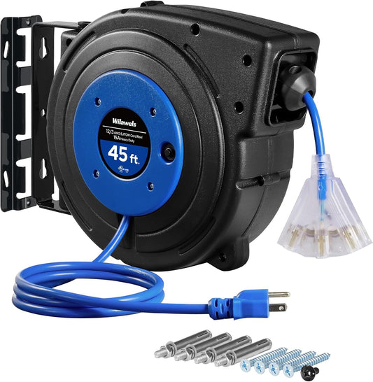Retractable Extension Cord Reel with 45 FT Heavy Duty Power