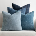 Couch Throw Pillow Covers 24x24 in Pack of 4 - Neutral Blue Chenille
