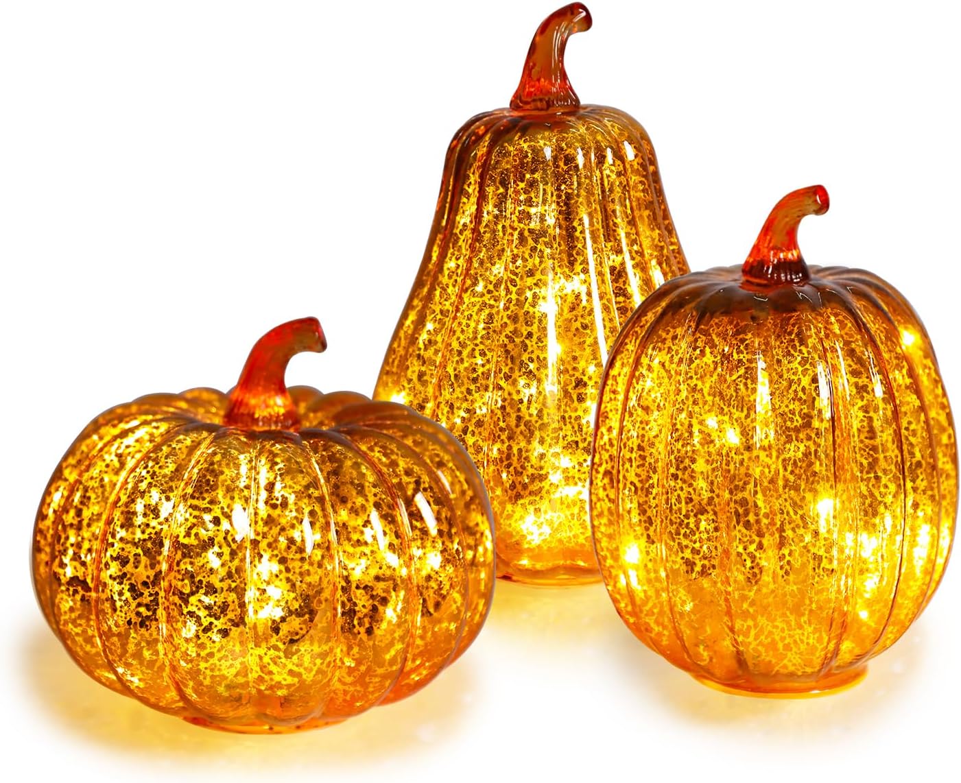 Afirst Glass Pumpkin Set: Lighted Mercury Glass Decor
