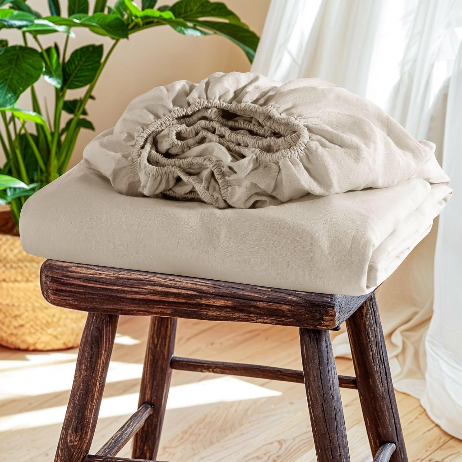 SONORO KATE 100% French Linen Fitted Sheet for Queen Mattress