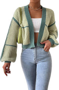 Color Block Crop Cardigan Top - Cozy, Soft Open Front Sweater