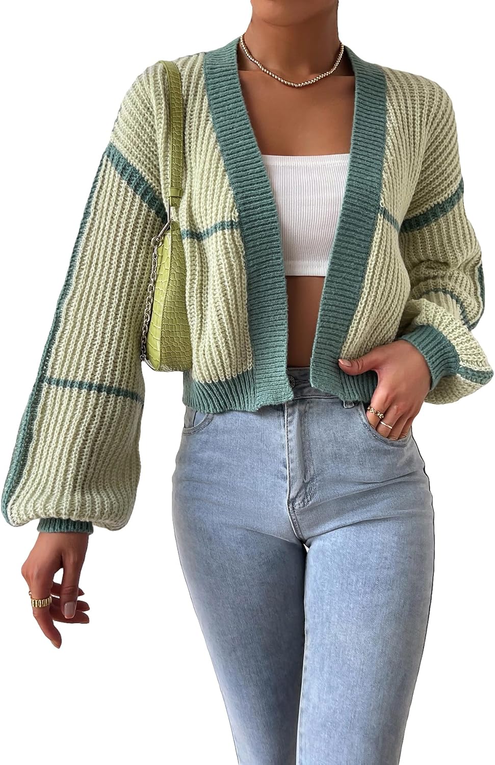 COZYEASE Women's Color Block Crop Cardigan for Stylish Looks