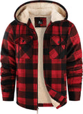 Men Plaid Fleece Sherpa Shirt Jacket Full Zip Hoodie - Warm
