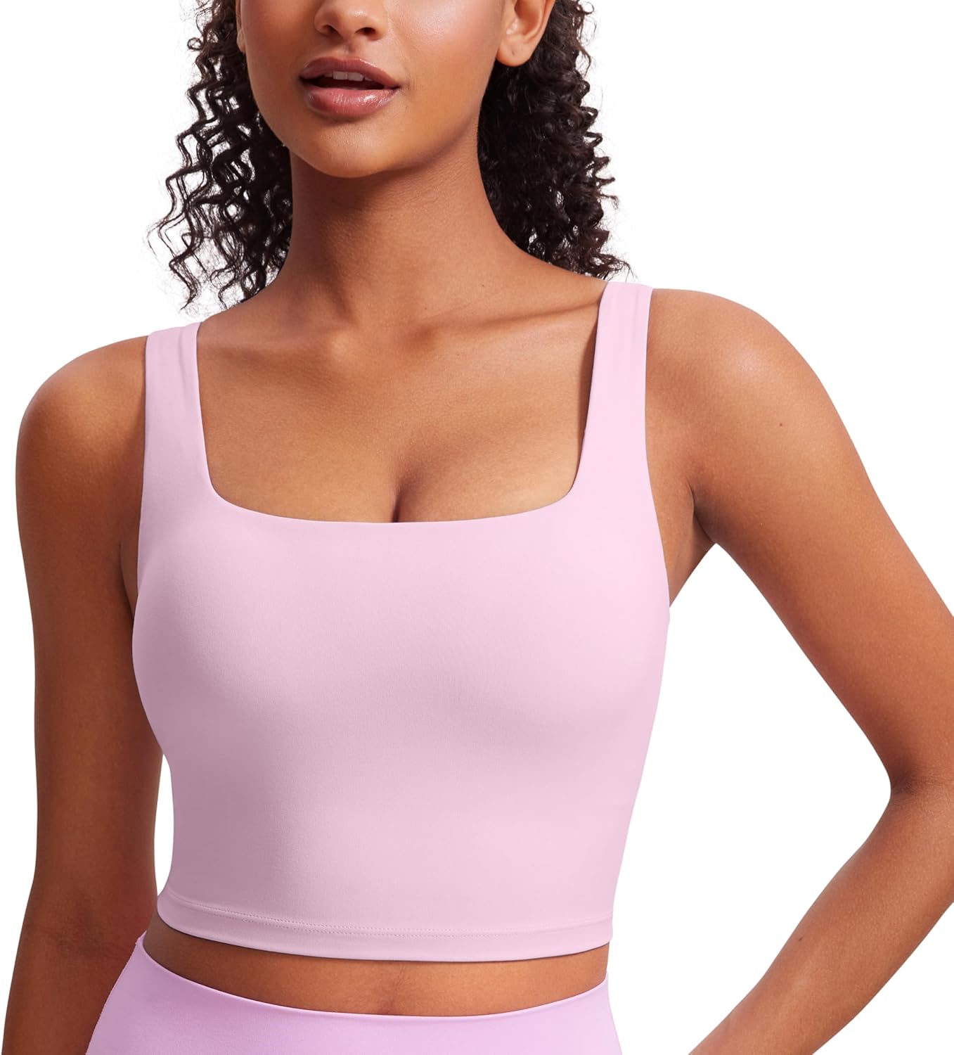 CRZ YOGA Butterluxe Square Neck Crop Tank Tops for Women