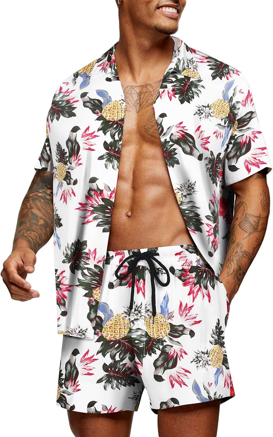 COOFANDY Men's Hawaiian Matching Set for Summer Beach Fun