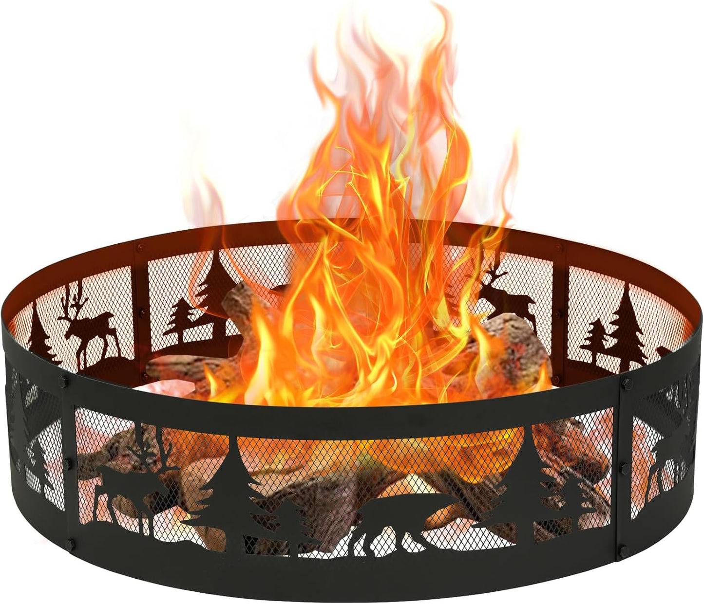 36 Inch Fire Pit Ring with Rustic Wildlife Design for Outdoors