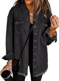 Oversized Button Up Frayed Hem Denim Shacket - Relaxed Layering