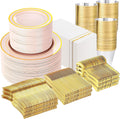 Pink Gold Rim Plastic Plates Set 700PCS - Elegant Disposable