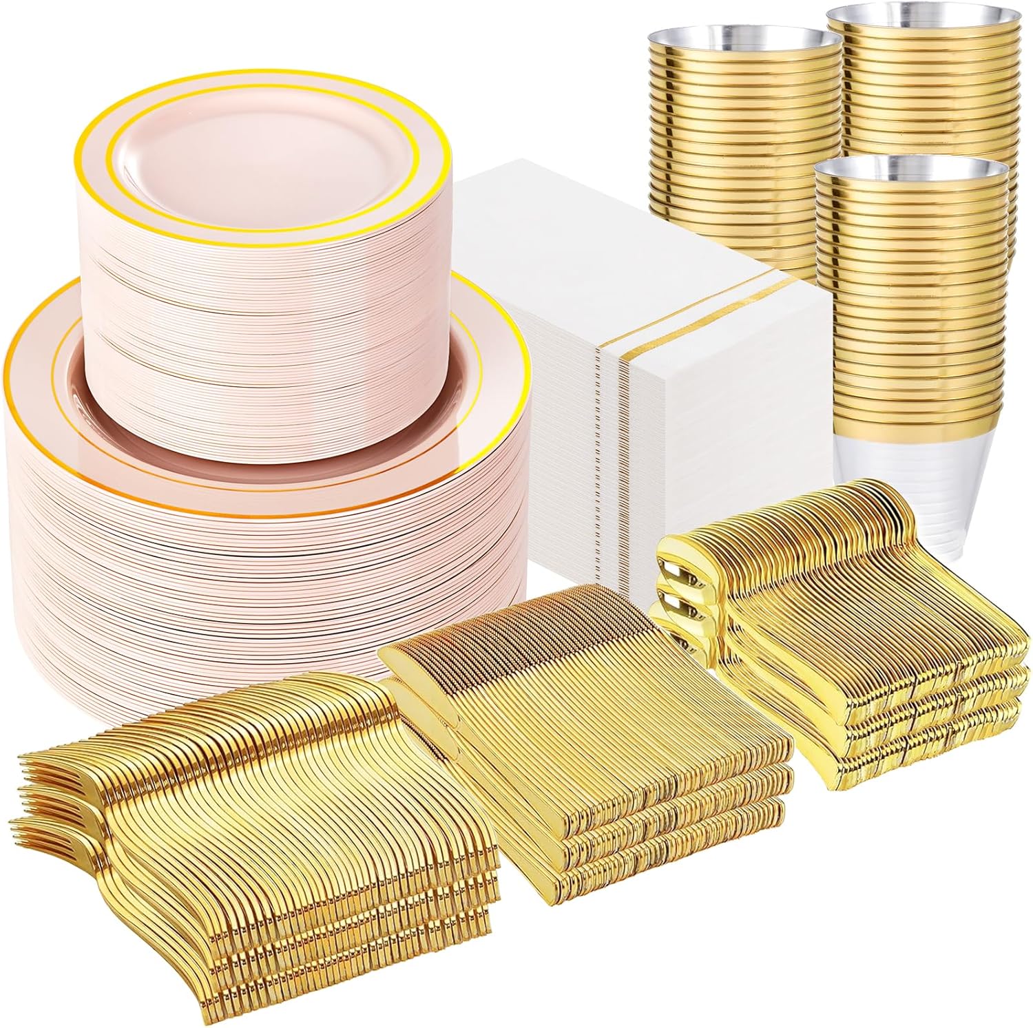 GATHER 700PCS Pink Plastic Plates Set for Elegant Parties
