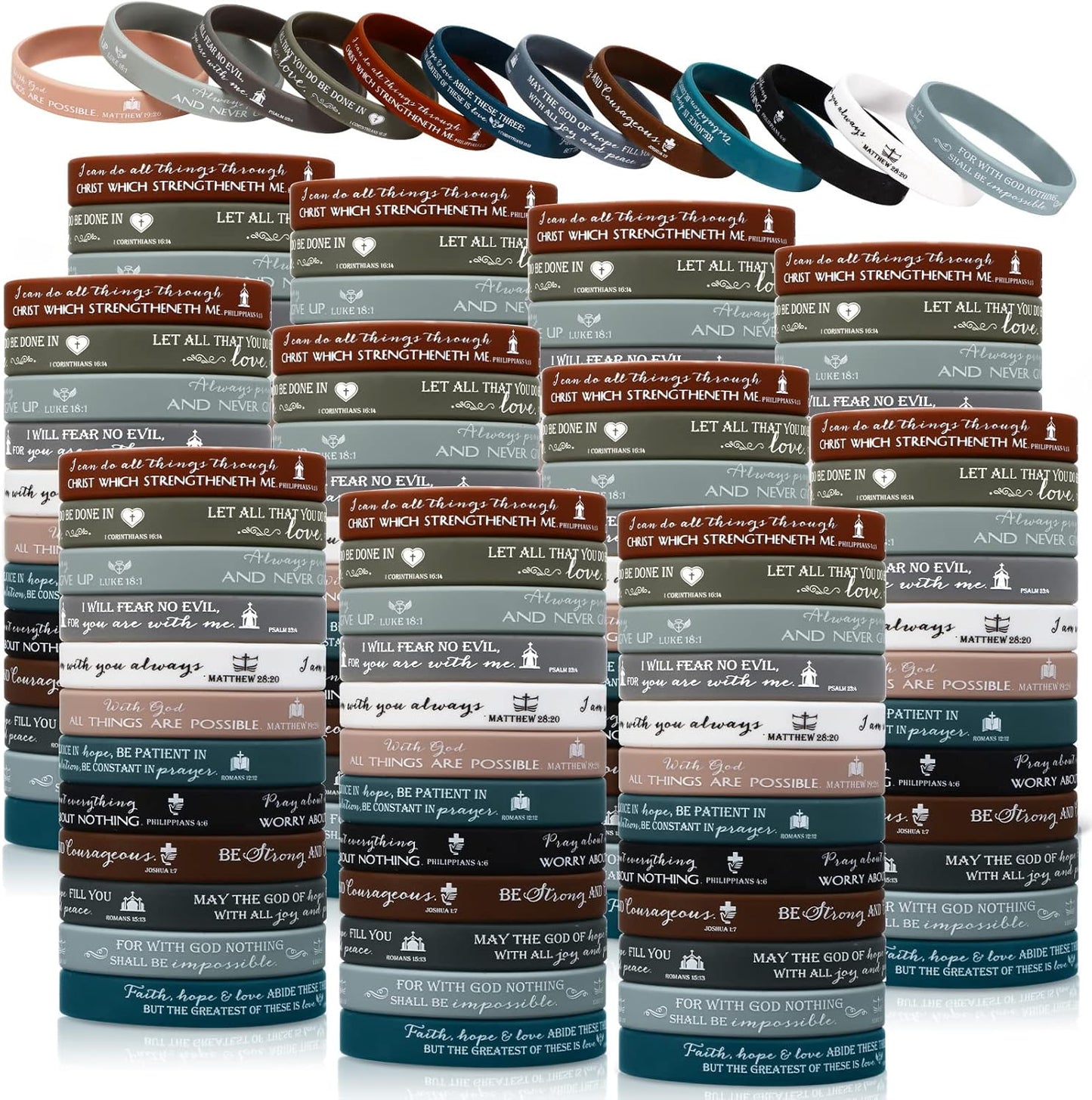 240 Pcs Bible Verse Christian Silicone Bracelets for Gifts