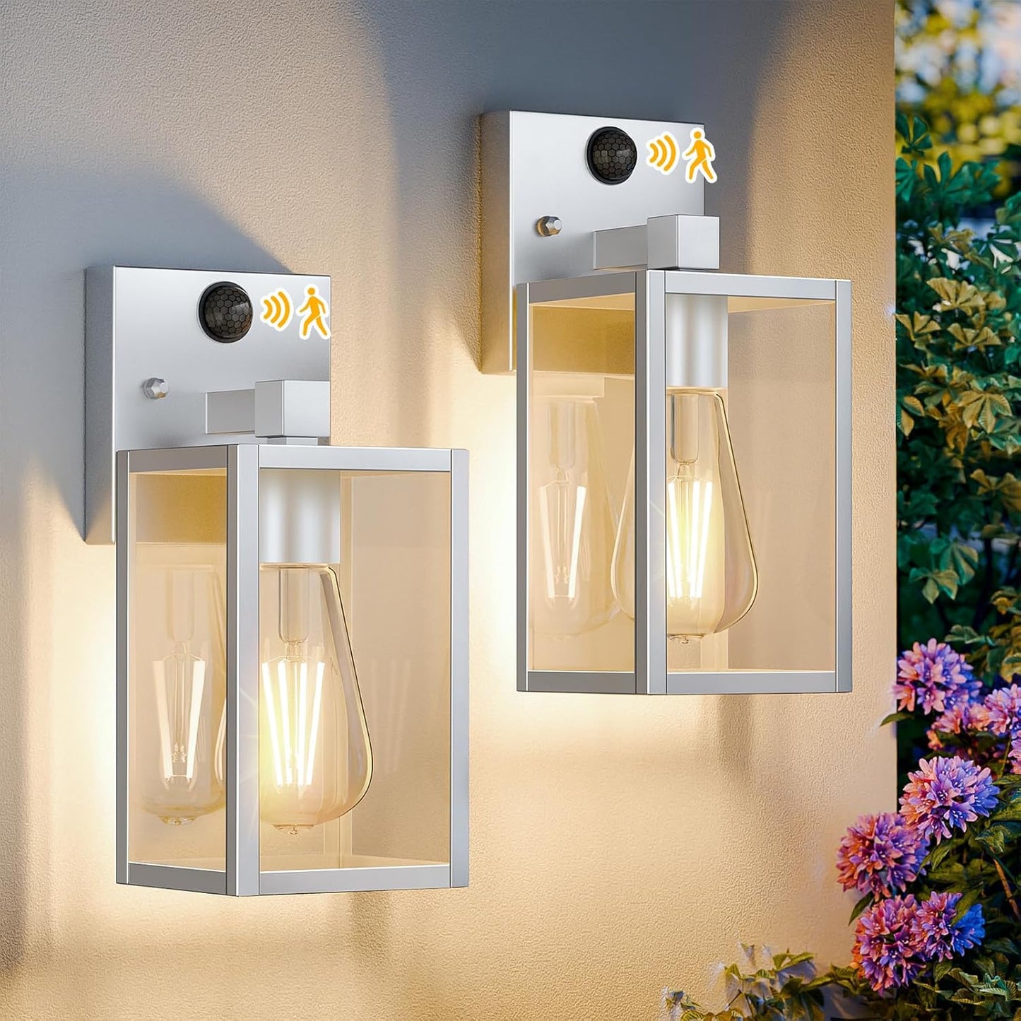 2 Pack Silver Motion Sensor Outdoor Light Fixtures for Safety
