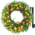24in Christmas Wreaths for Front Door with Hanger & Timer - Pre-Lit