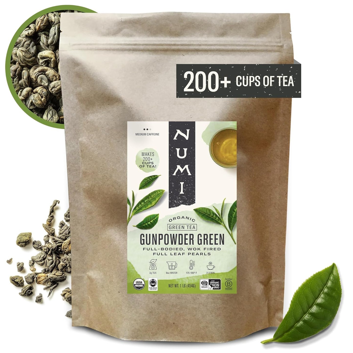 Numi Gunpowder Loose Leaf Green Tea - Organic Tea Leaves 16 Ounces
