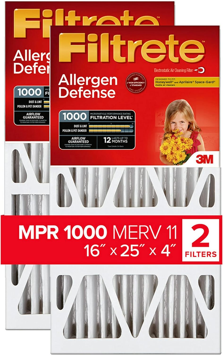 Filtrete 16x25x4 AC Furnace Air Filter, MPR 1000, 2-Pack