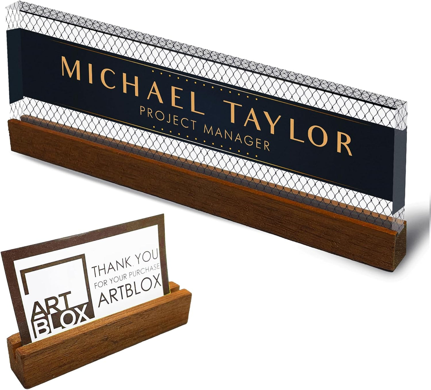 Personalized Office Desk Name Plate with Business Card Holder