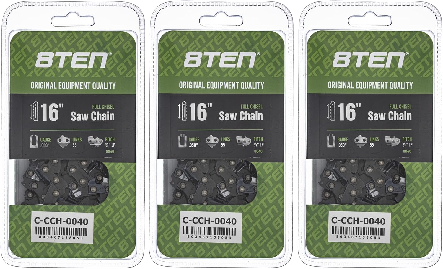 8TEN Full Chisel Chainsaw Chain 16 Inch for Stihl and Poulan
