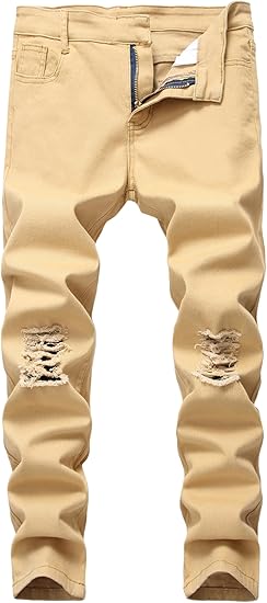 Boy's Skinny Fit Ripped Destroyed Distressed Slim Jeans Pants