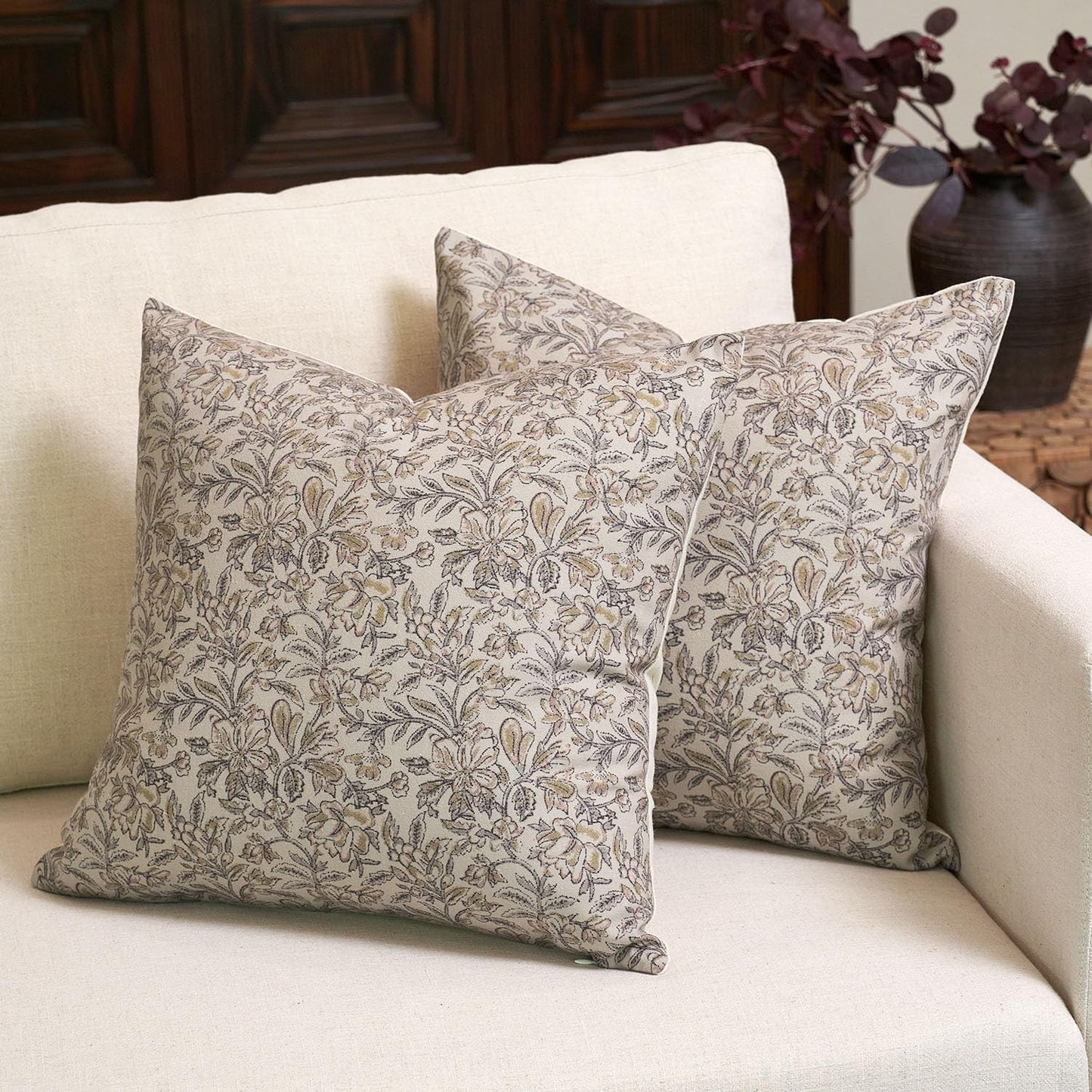 Floral Throw Pillow Covers 24x24 Set of 2 for Living Room