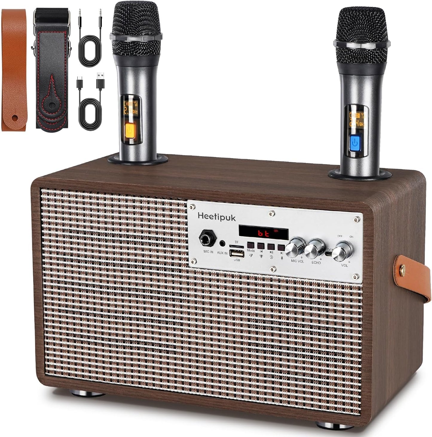Retro Portable Karaoke Machine with Dual Wireless Mics