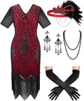 1920s Flapper Dress with Accessories - Gatsby Fringe Sequin SWEETV