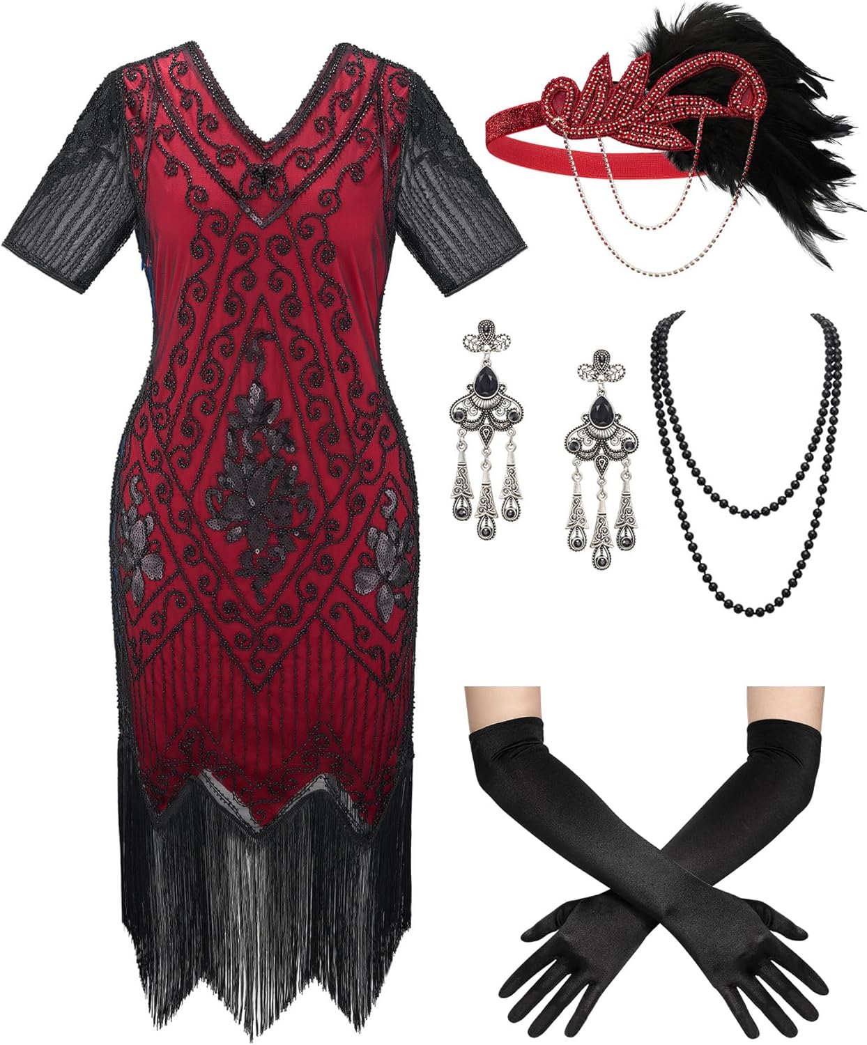 1920s Flapper Dresses with Accessories for Great Gatsby Events
