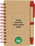 Custom Mini Spiral Notebooks with Black Ink Pens Set of 10 - Compact