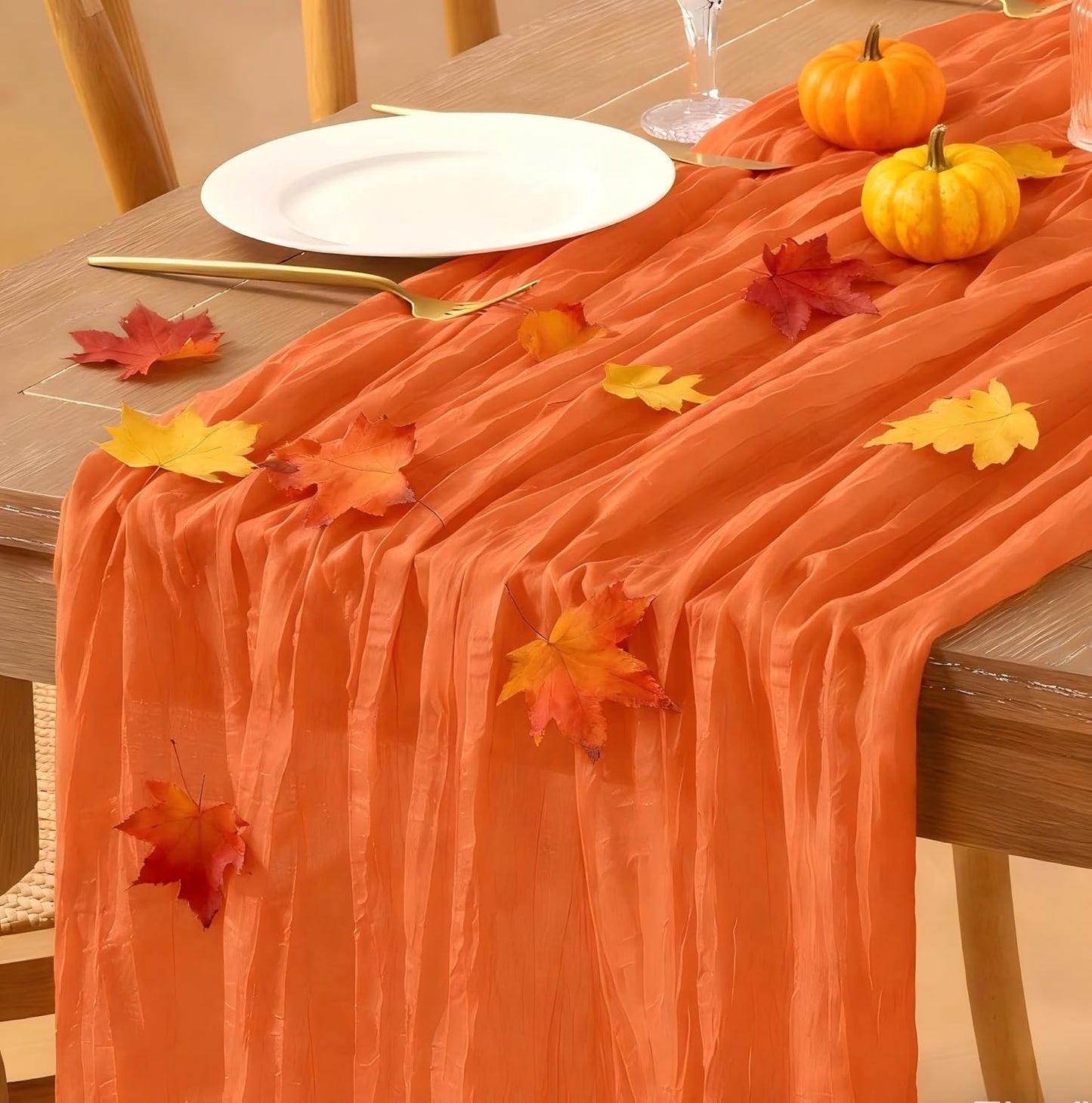 Orange Fall Thanksgiving Cheesecloth Table Runner for Events