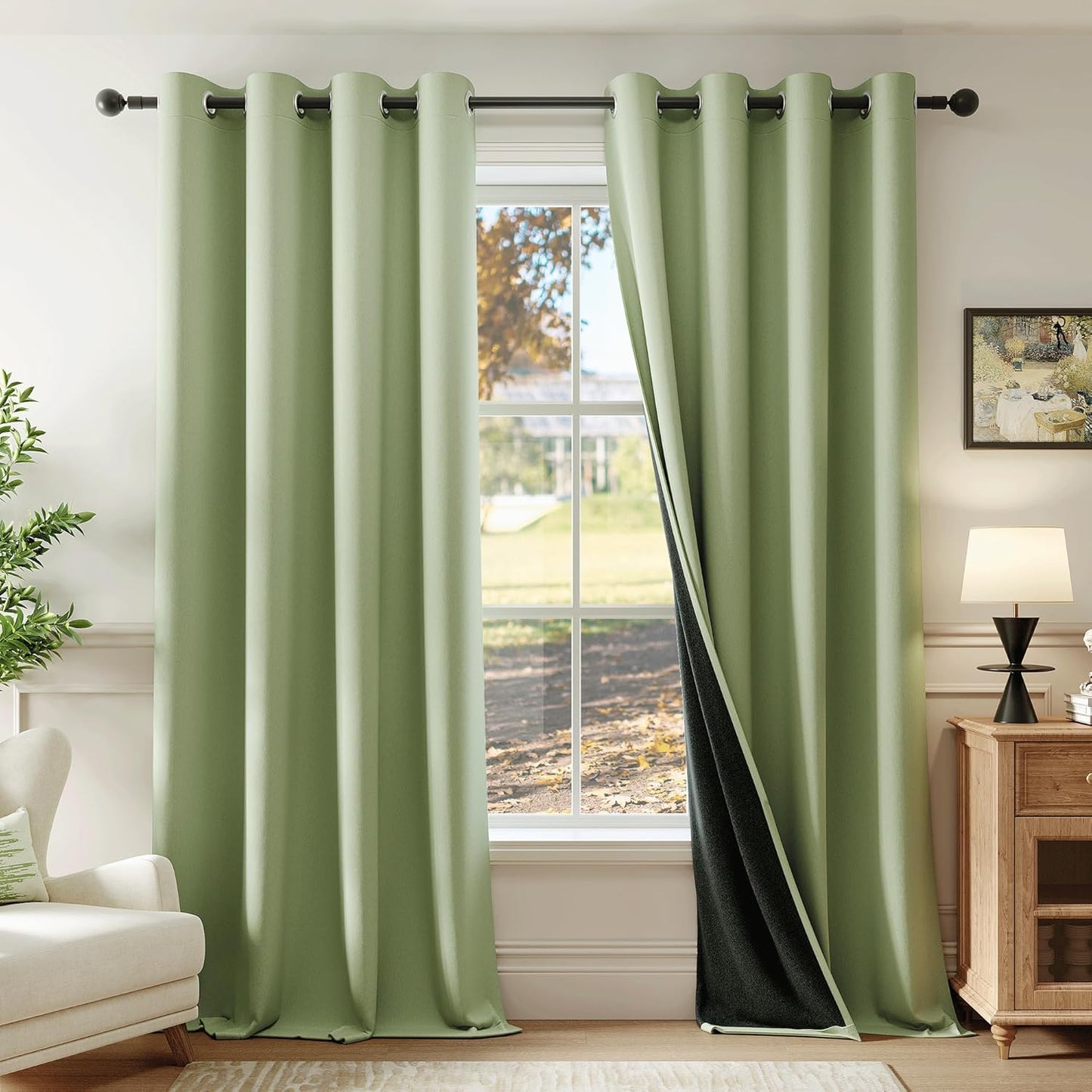 Beauoop Sage Green 100% Blackout Curtains for Total Darkness