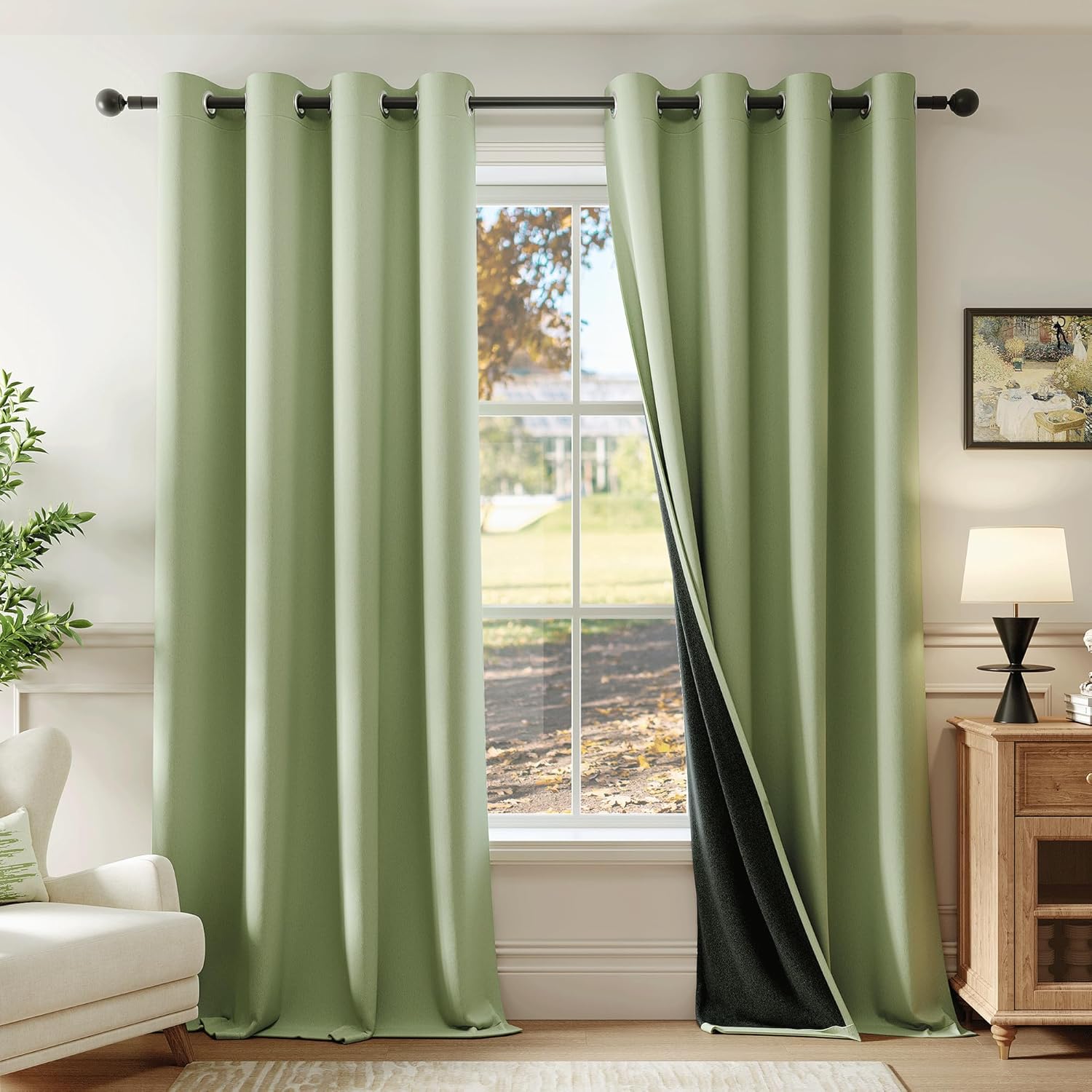 Beauoop Sage Green 100% Blackout Curtains for Total Darkness