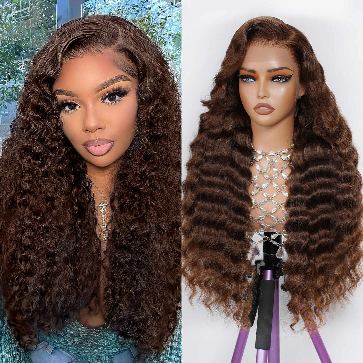 22 Inch Chocolate Brown Lace Front Wig Human Hair Deep Wave