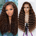 24 Inch Chocolate Brown Lace Front Wig Human Hair - Deep Wave