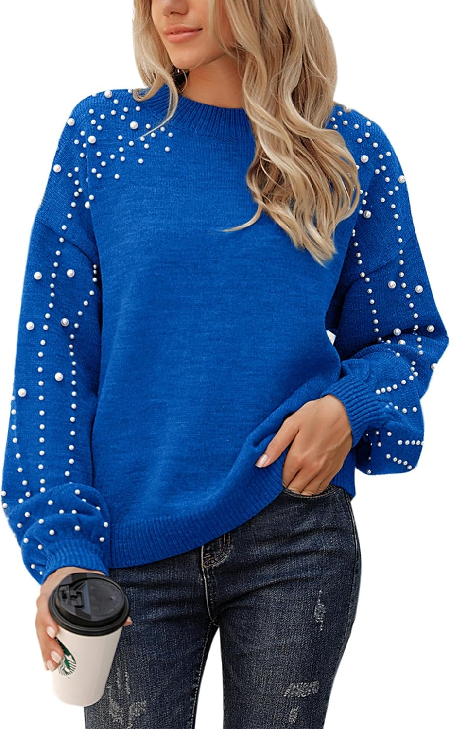 Blooming Jelly Women's Chunky Sweater with Lantern Sleeves