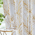 100% Blackout Curtains with Gold Branch Print - Thermal Panels
