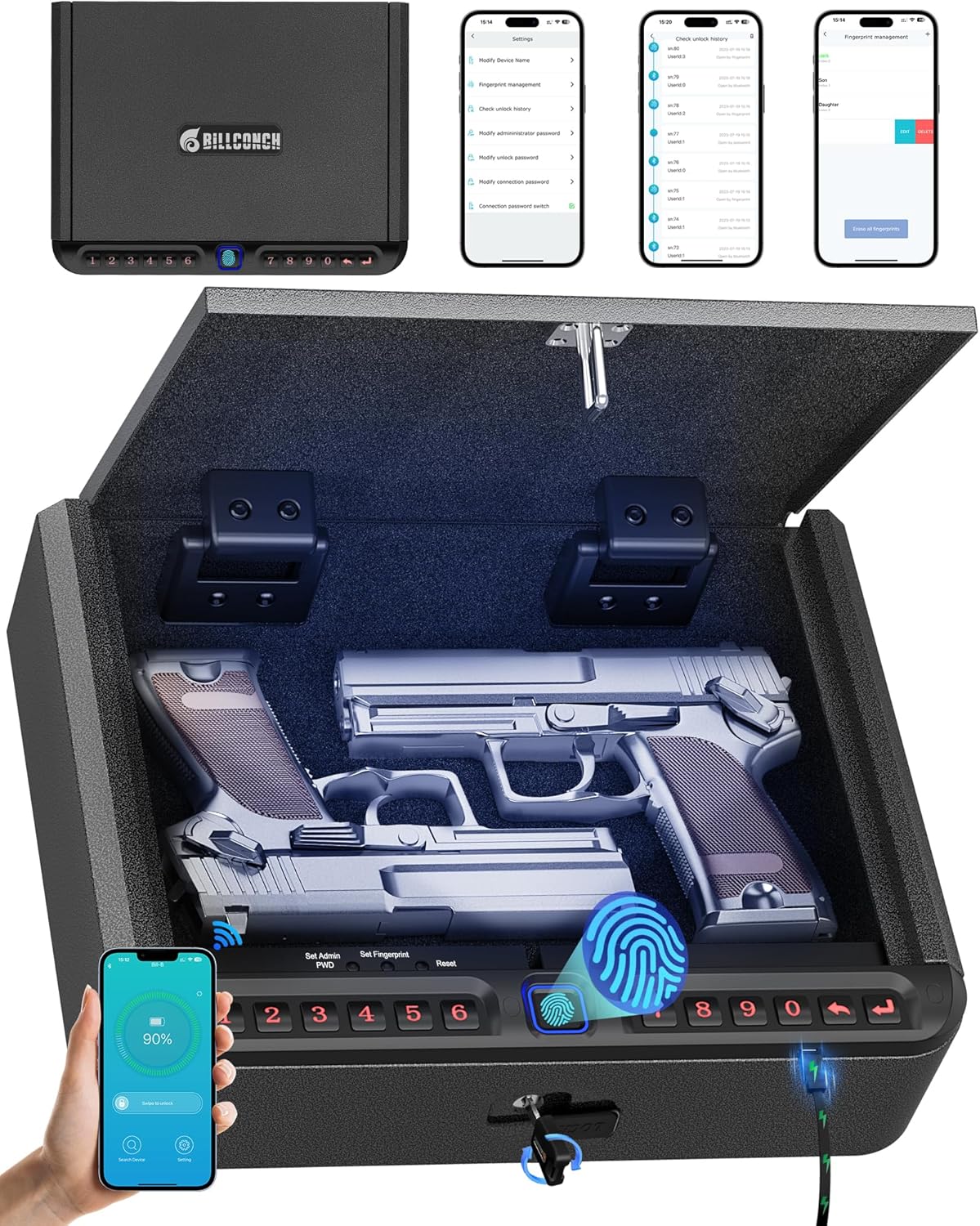 BILLCONCH Gun Safe for Handgun - Biometric Quick Access Safe