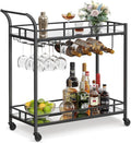 Bar Cart Black Serving Cart with Mirrored Shelves - Stylish Mobile