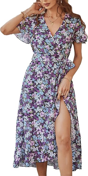 PRETTYGARDEN Women's Floral Summer Dress with Ruffle Hem