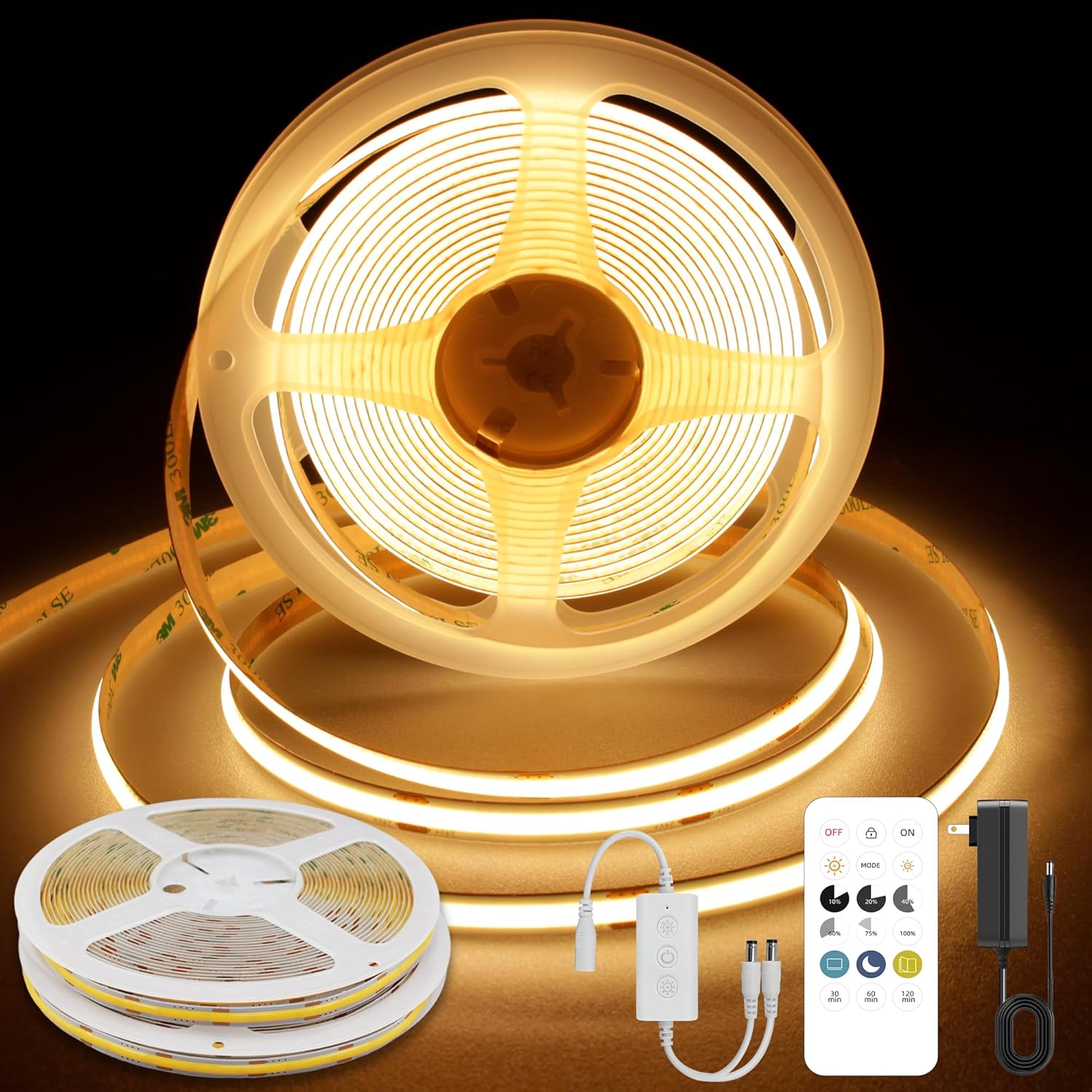 COB LED Strip Lights Warm White, Dimmable 24V Light Strip Kit