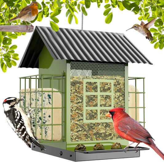 Sturdy Metal Bird Feeders for Outdoors with Double Suet Cage