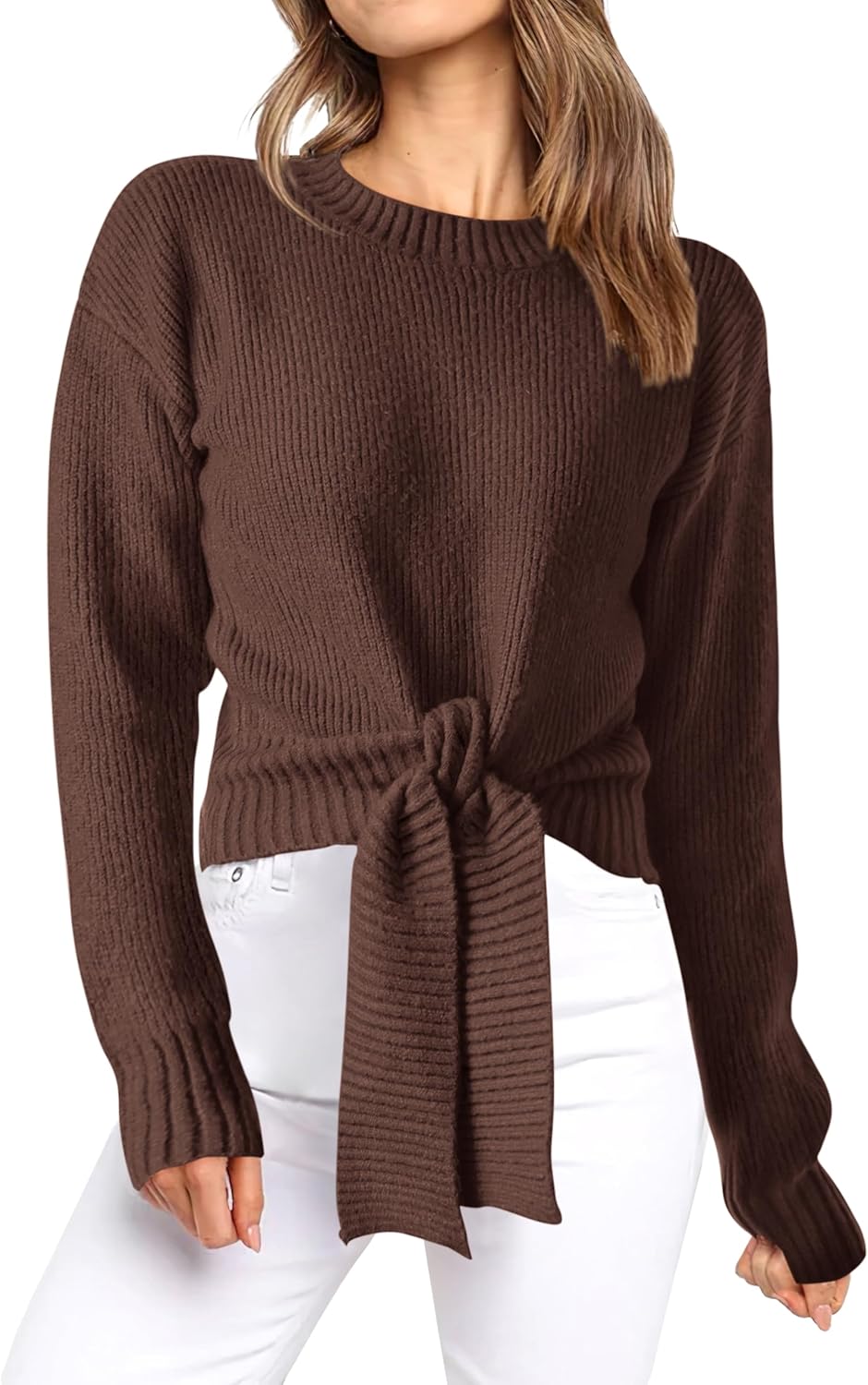 Okiwam Women's Long Sleeve Cropped Sweater for Fall Fashion