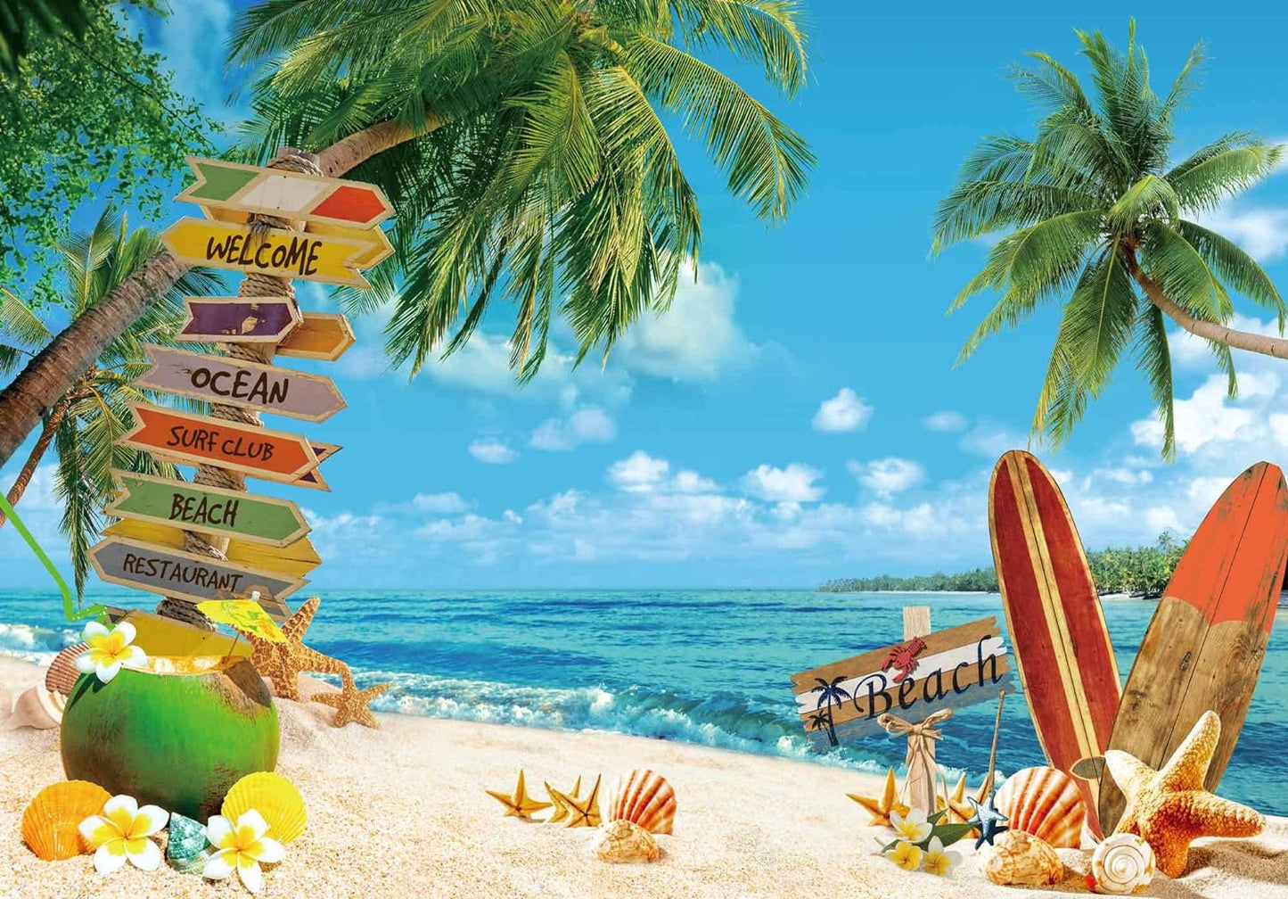 10x8ft Polyester Fabric Summer Beach Backdrop for Parties