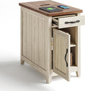 Narrow Farmhouse End Table with Charging Station - Small Nightstand