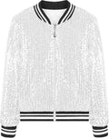 Girls Sparkle Sequin Bomber Jacket with Pockets - Lightweight Zippered