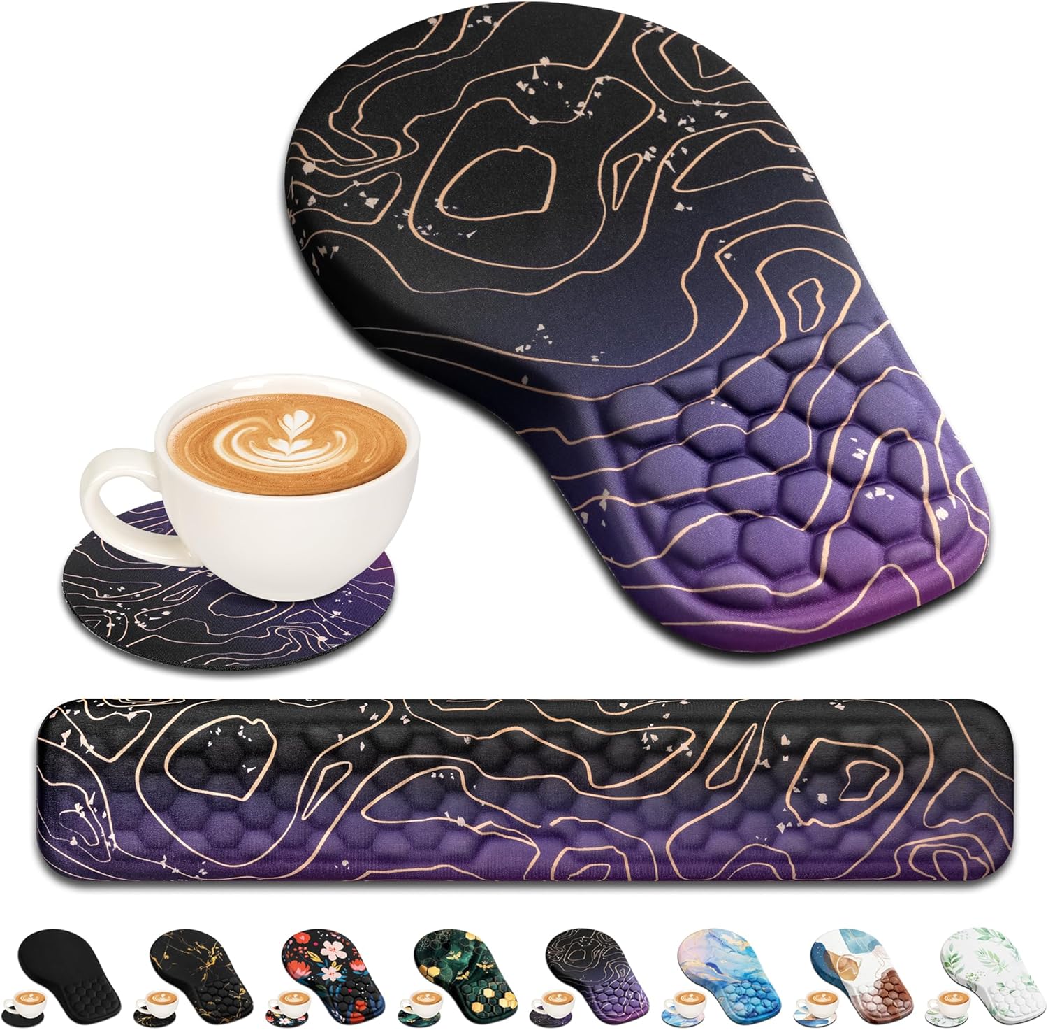 Ergonomic 3-in-1 Mouse & Keyboard Rest Set | Massage Design | Non-Slip | Purple