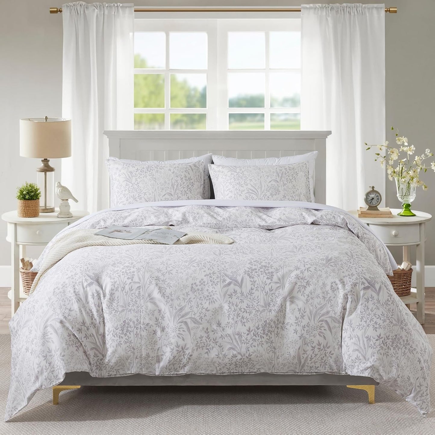 HoneiLife Cotton Duvet Cover Queen - Soft Floral Bedding Set