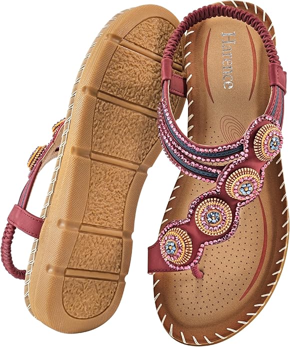 HARENCE Womens Sandals Comfortable Flats Shoes for Summer Fun