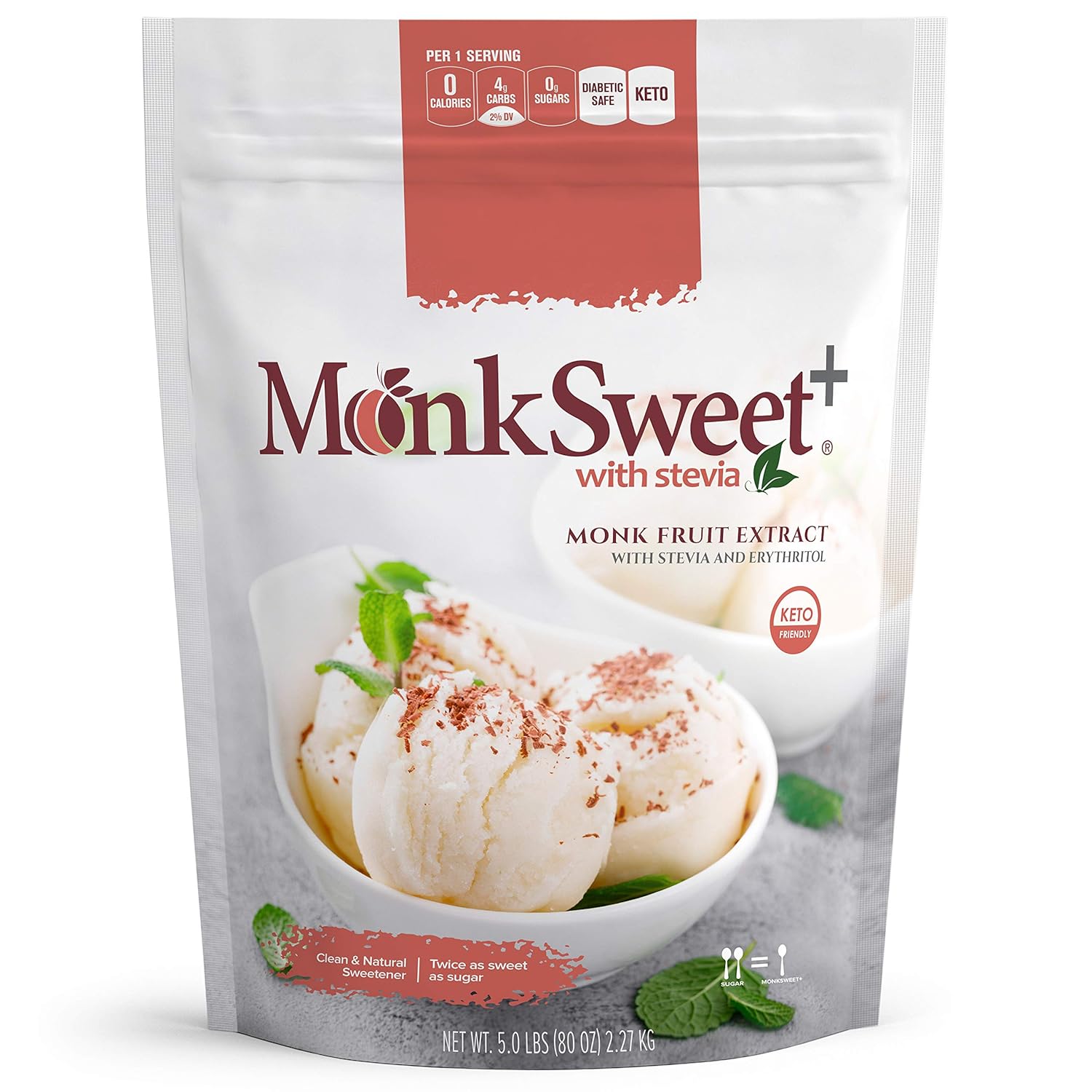 MonkSweet Plus Sweetener Blend - Low Carb NonGMO 5 lb Bag