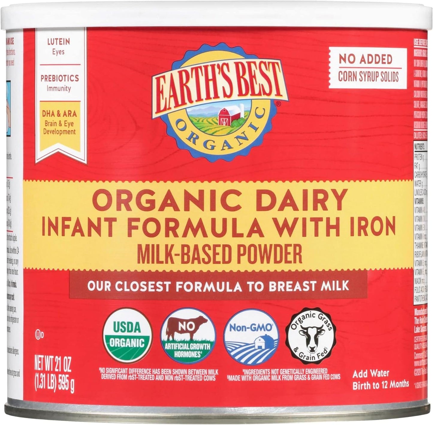 Organic Dairy Infant Formula with Iron & DHA for Babies 0-12 Months - 21 oz