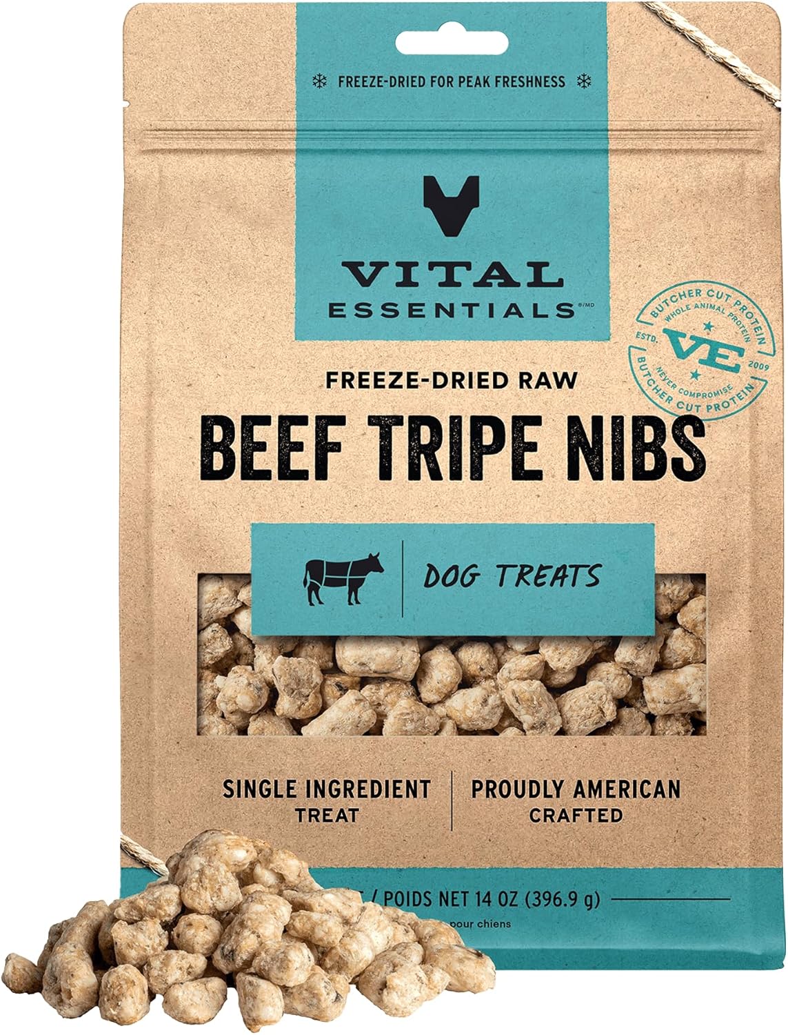 Vital Essentials Beef Tripe Nibs Dog Treats - Premium High Protein