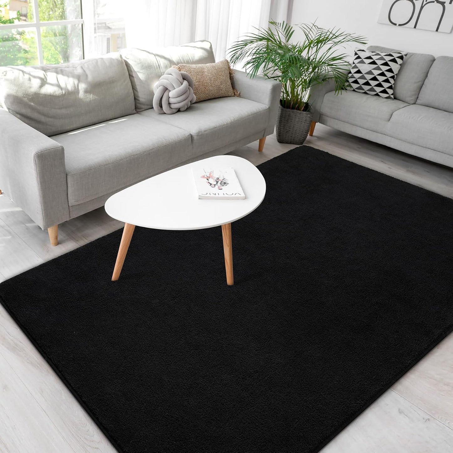 Soft Rugs for Living Room 6x9 Black - Minimalist Area Rug