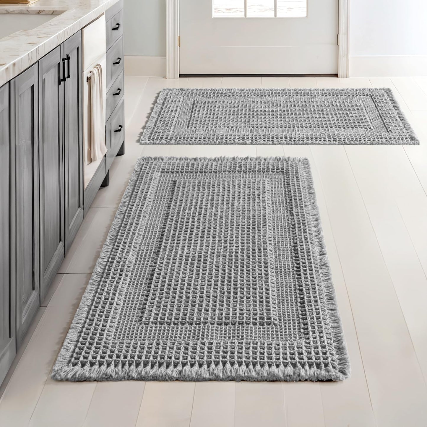 MIULEE Set of 2 Waffle Bathroom Rugs for Comfort and Safety